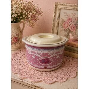 Vtg Rival Potpourri Crock Pot Model 3207 Pink Lace Country Cottagecore Country